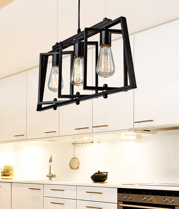 폴딩 3등 펜던트조명, 주방식탁조명(블랙)